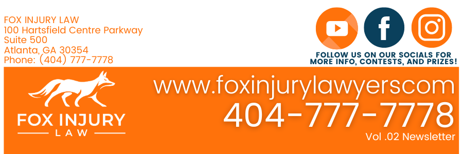 footer with contact info for Fox Injury Law