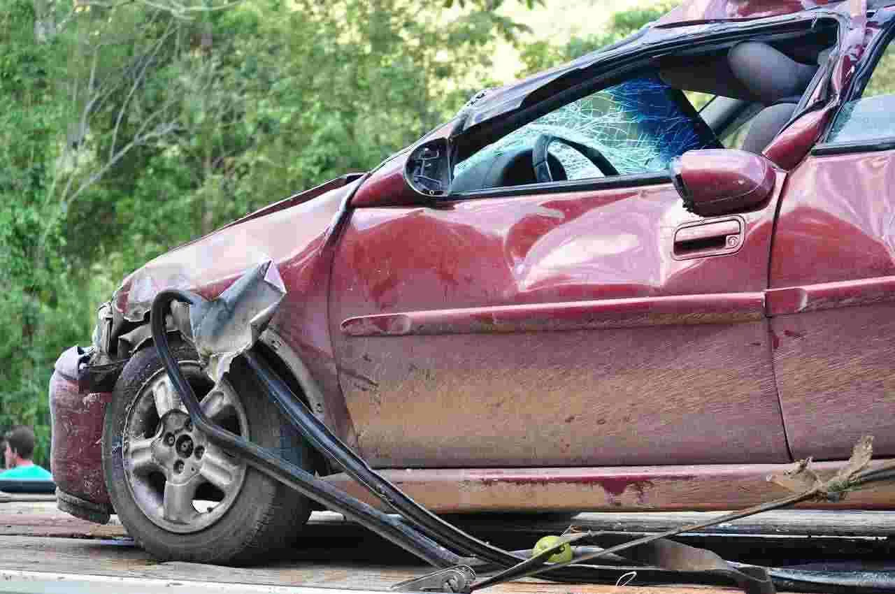 red car with front damage